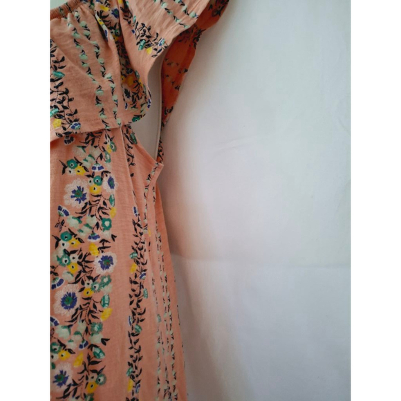 Old Navy Floral sz L Peach women's flounce summer beach resort off shoulder top - Picture 2 of 5